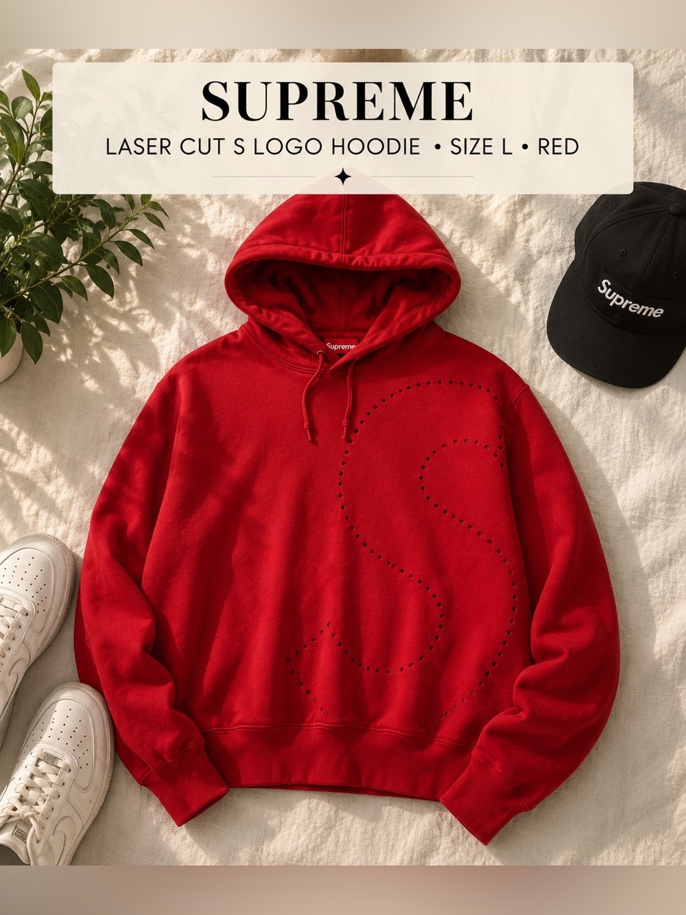 Supreme Laser Cut S Logo Red Hoodie Size L